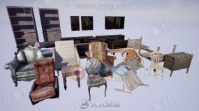 废弃废旧家具沙发桌子椅子等模型UE4游戏素材资源
