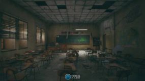 废弃恐怖学校建筑内外部场景虚幻引擎UE游戏素材