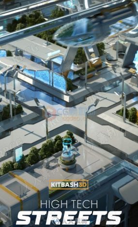 KitBash3D未来科幻乌托邦城市街道建筑交通网络概念设计3D模型
