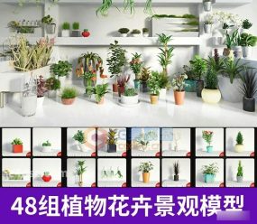 【花卉模型】48组室内植物花卉景观3D模型MAX格式合辑室内设计元素
