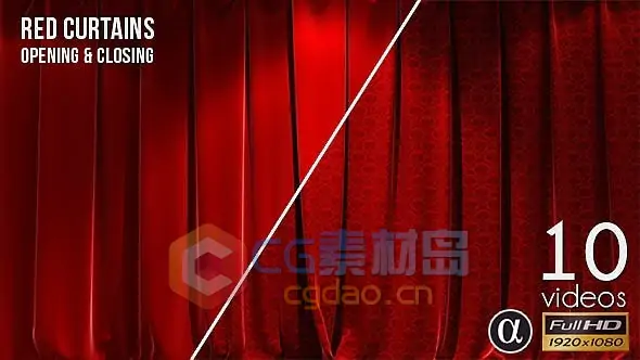 视频素材-10组红色舞台幕布窗帘打开揭示动画素材
