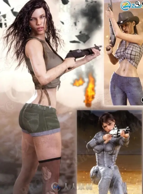 弹枪道具和女性战斗姿势3D模型合集