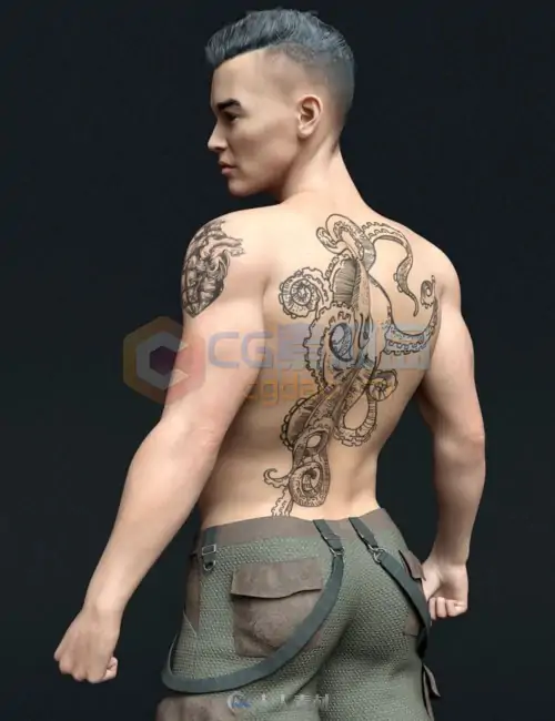 酷炫帅气战斗健壮纹身男性角色3D模型合集