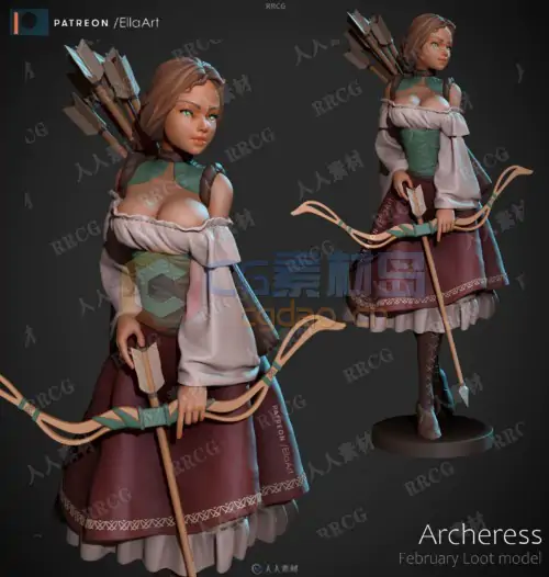 美少女弓箭手角色雕像3D打印模型