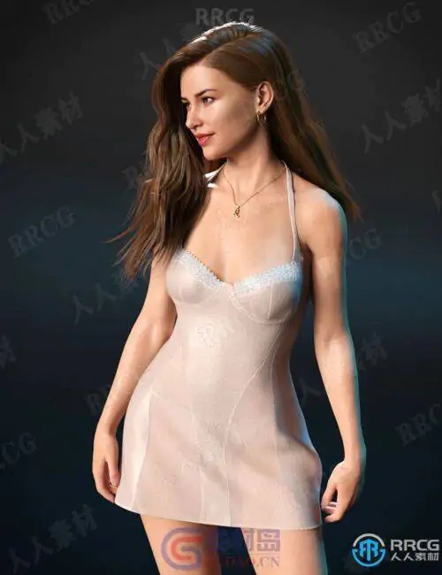 浪漫休闲吊带舒适短款女式睡裙服饰3D模型合集