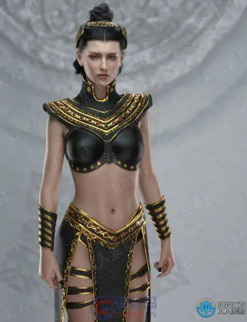 复古科幻简约皮革穿戴女性服饰套装3D模型合集
