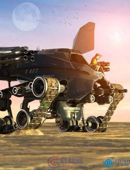 科幻沙漠中战斗巨型坦克3d模型合集