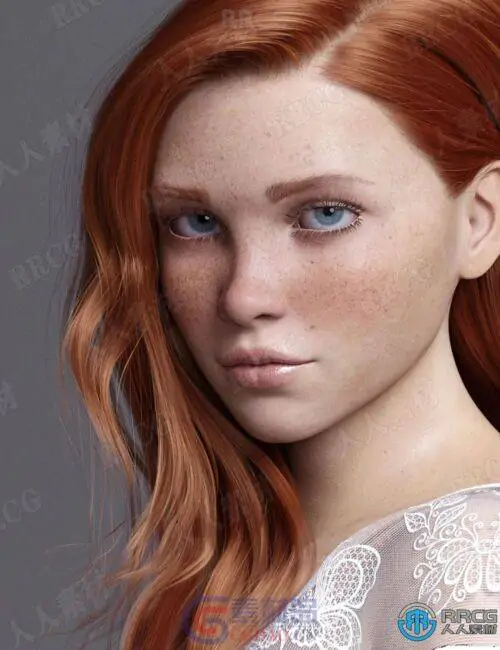 古怪调皮雀斑瑕疵面部红发美少女角色3D模型合集