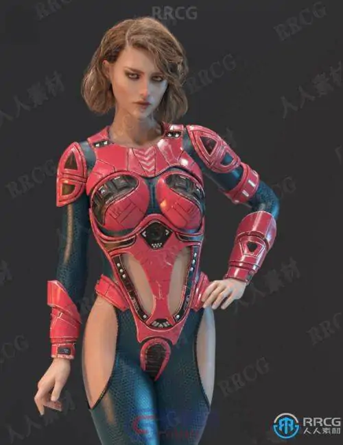 女性科幻性感钢铁塑胶紧身服饰套装3D模型合集
