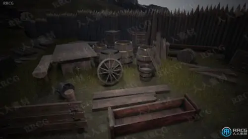 中世纪系列村庄木质道具Unreal Engine游戏素材资源