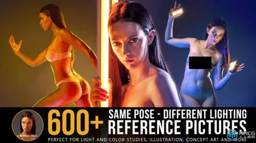 600张相同姿势不同灯光女性艺术姿势造型高清参考图合集