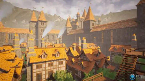 模块化中世纪城堡城镇环境场景Unreal Engine游戏素材