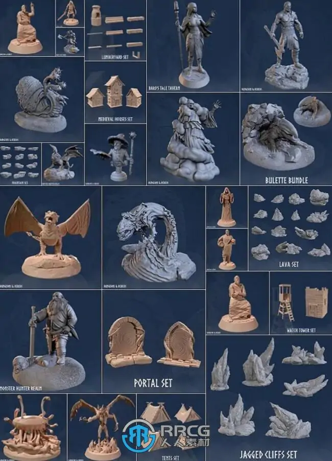 100组奇幻桌面游戏角色雕塑3D打印模型合集