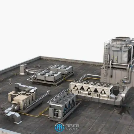 屋顶大型重要空调暖通供暖系统3D模型合集
