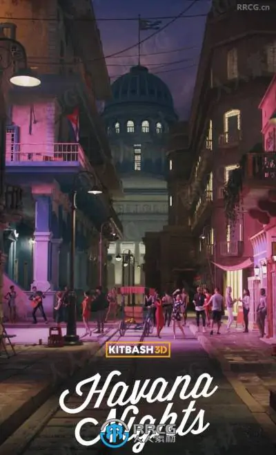夜幕下的哈瓦那城市建筑环境场景3D模型合集